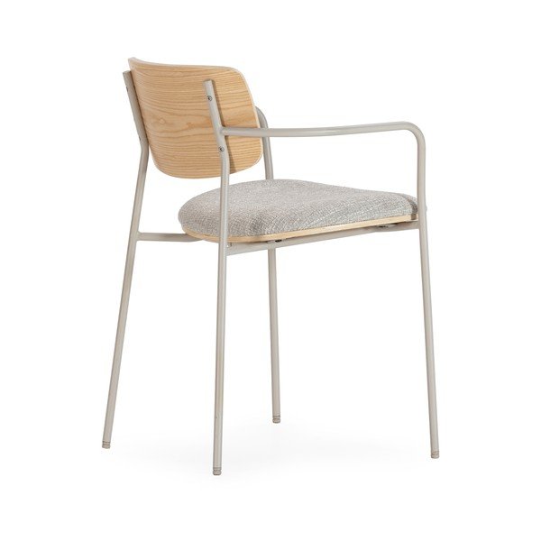 Светлосиви/в естествен цвят тапицирани трапезни столове в комплект с подлакътници Nour – MOME-image-4