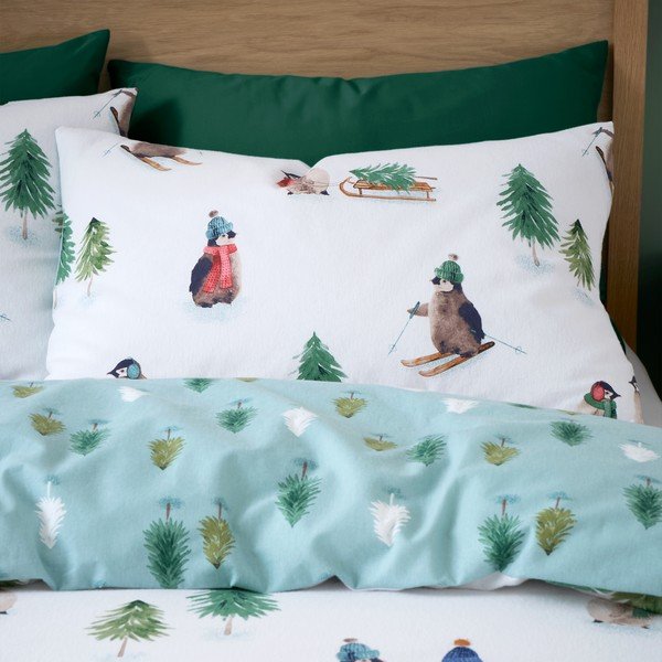 Бяло единично  фланелено спално бельо 135x200 cm Snowy Penguin – Catherine Lansfield-image-3