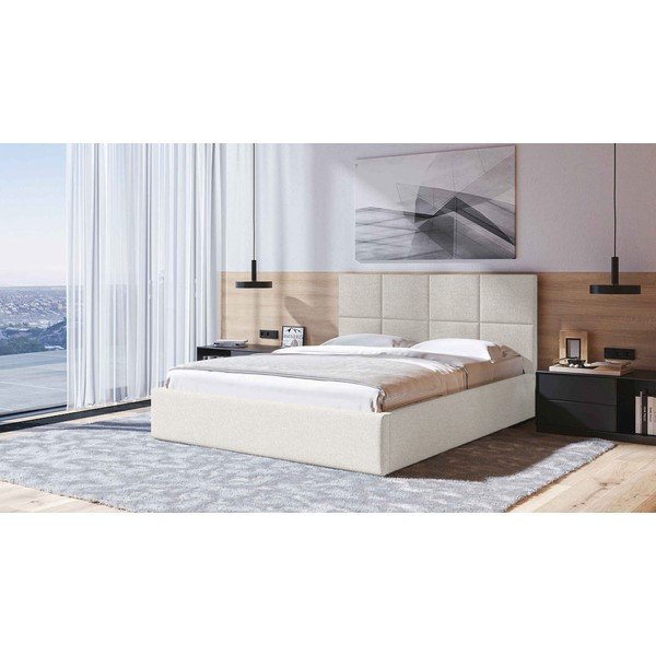 Бежово тапицирано двойно легло с място за съхранение с включена подматрачна рамка 140x200 cm Bufo – MESONICA-image-1