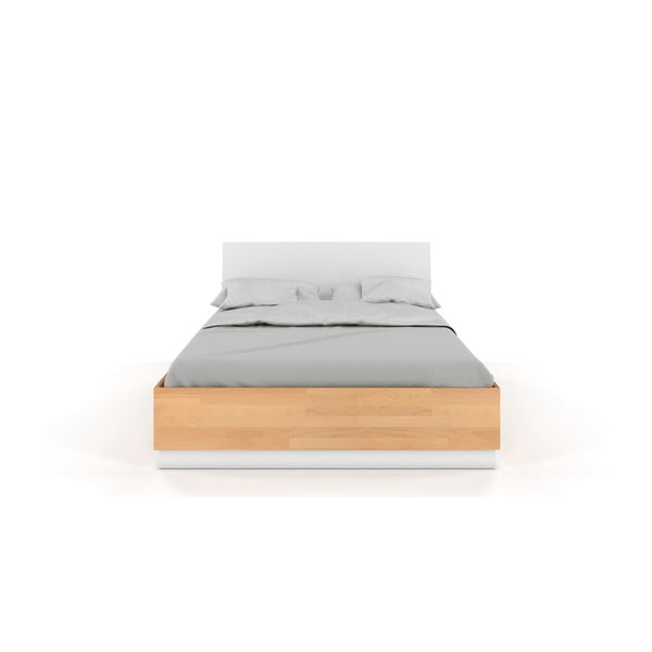 Dvoulůžková postel z bukového a borovicového dřeva s bílým detailem SKANDICA Finn, 160 x 200 cm