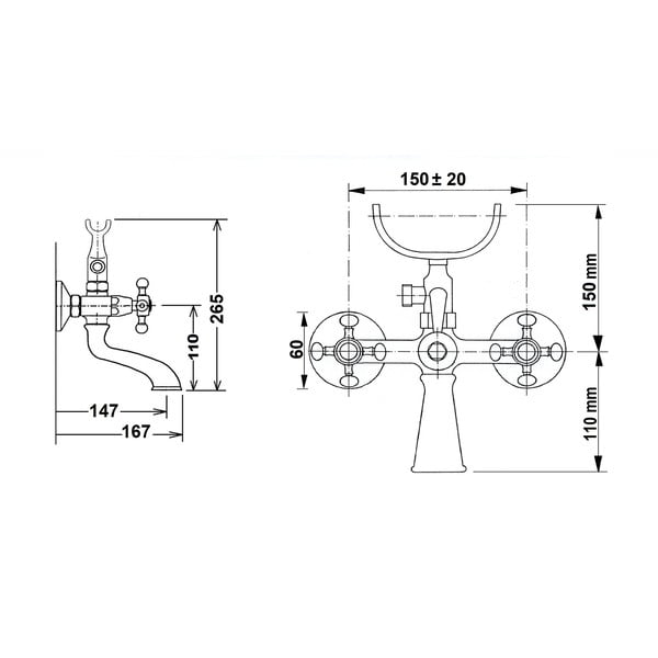 Стенна батерия за вана в бронзов цвят (2 изхода) Antea – Sapho-image-4