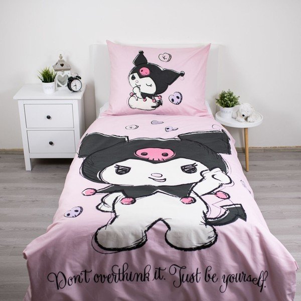 Розово единично  памучно детско спално бельо 140x200 cm Hello Kitty "Kuromi" – Jerry Fabrics-image-1