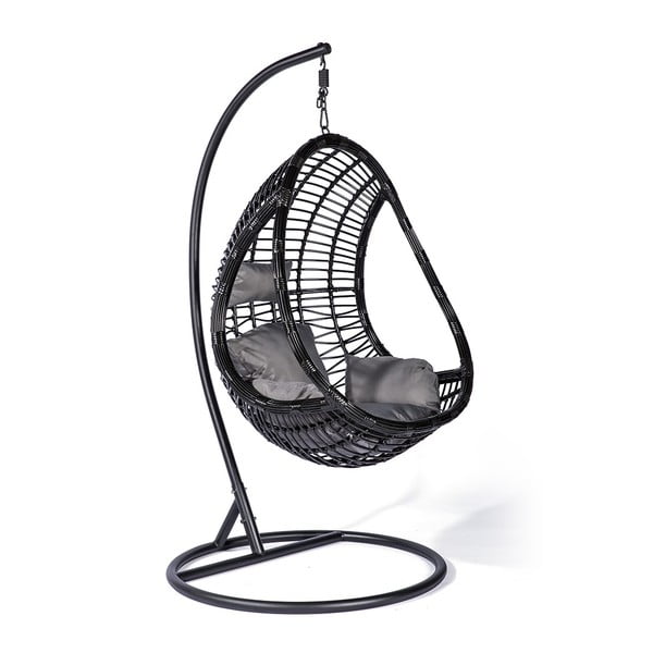 Черно висящо кресло от изкуствен ратан Tahiti - Le Bonom-image-1