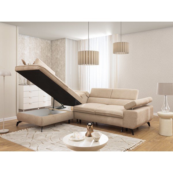 Бежов шенилов ъглов диван (ляв ъгъл/L форма) Marbeya  – Ropez-image-4