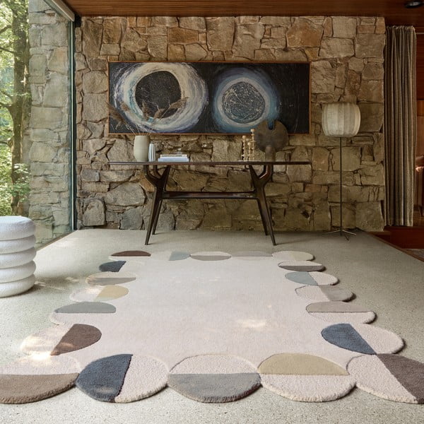 Сиво-бежов ръчно изработен вълнен килим 200x290 cm Mia Scallop Frame – Flair Rugs-image-1