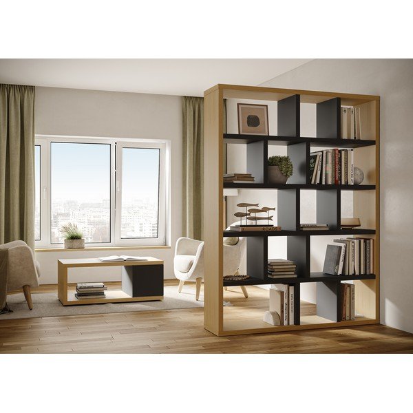 Етажерка за книги в дъбов декор в черен и естествен цвят 150x198 cm Berlin - TemaHome-image-1