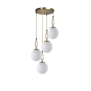 Бяло и златисто висящо осветително тяло със стъклен абажур ø 30 cm Morino – Opviq lights