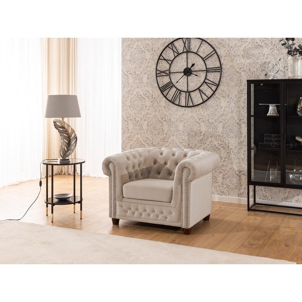 Бежово кадифено кресло честърфийлд York Blik – Ropez-image-3