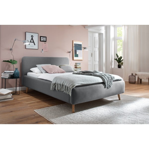Сиво двойно легло 160x200 cm тапицирано без ламелно дъно Mattis – Meise Möbel-image-1