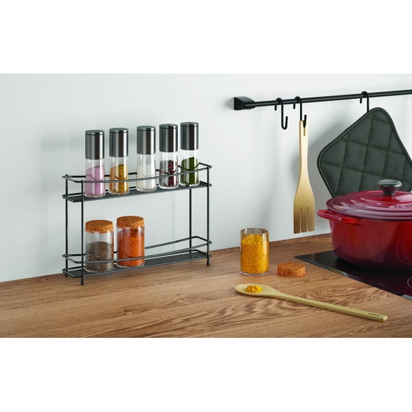 Черен двуетажен стелаж за подправки Pepito Lava - Metaltex-image-1