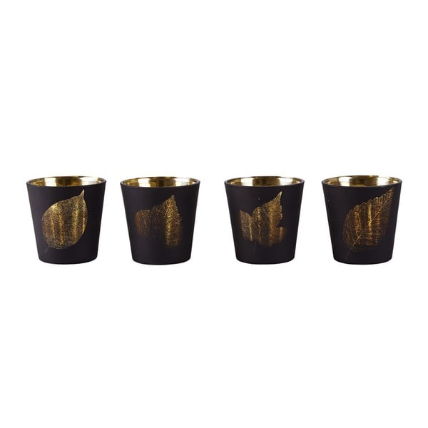 Комплект от 4 стъклени свещника Черно със злато - KJ Collection