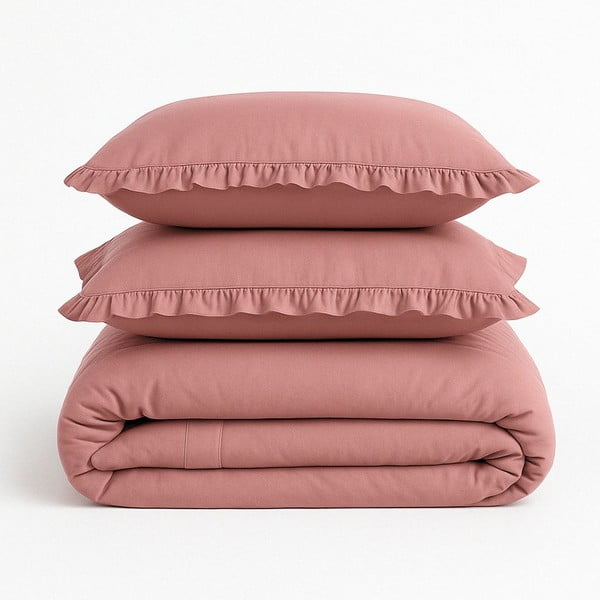 Розово двойно удължено спално бельо от памук Renforcé 240x220 cm Ruffle Striped – Mila Home Luxury