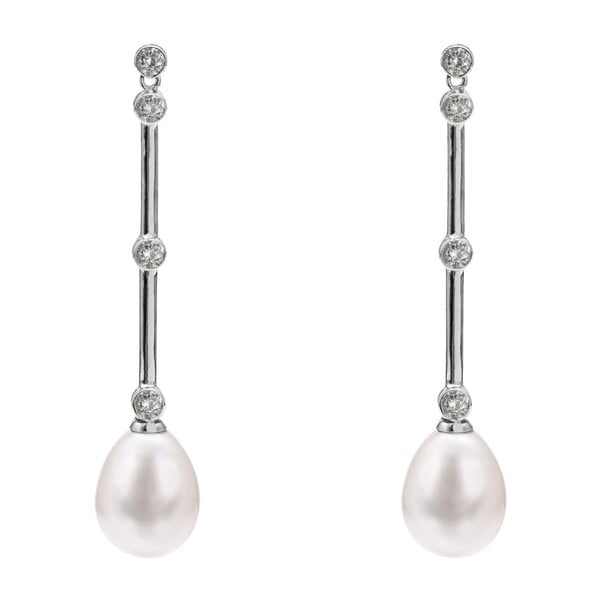 Stříbrné náušnice s bílou perlou a safíry GemSeller Fons
