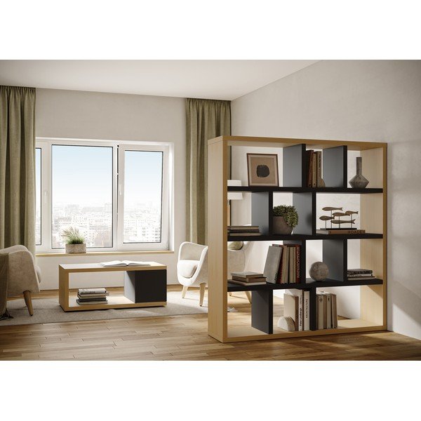 Етажерка за книги в дъбов декор в черен и естествен цвят 150x159 cm Berlin - TemaHome-image-1