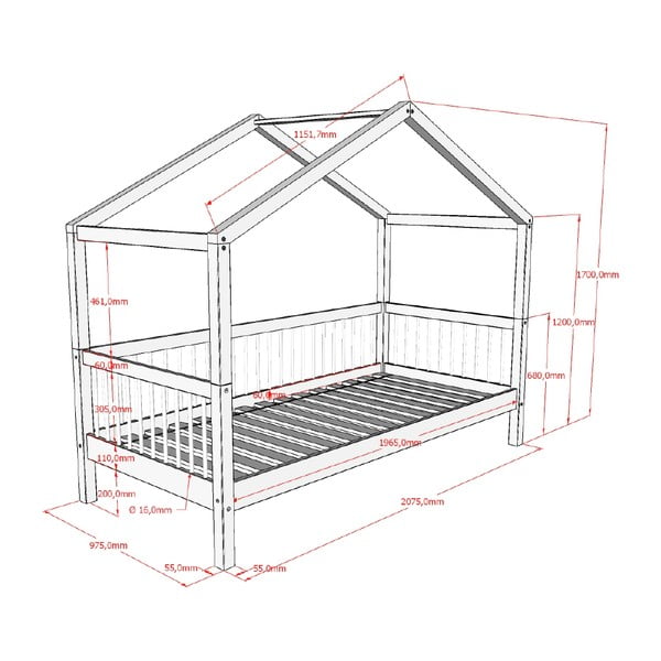 Бяло детско легло тип къща от масивен бук 90x200 cm Forrest – Vipack-image-4