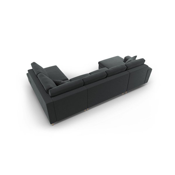 Тъмносив кадифен разтегателен ъглов диван с място за съхранение (десен ъгъл/U форма) Kyoto – Cosmopolitan Design-image-4