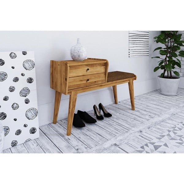 Пейка с чекмеджета от дъбова дървесина с оранжева седалка Retro - The Beds-image-1