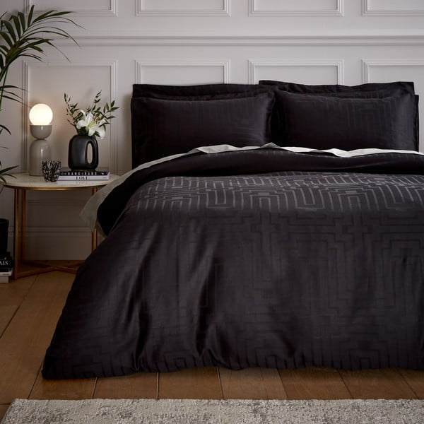 Черно памучно спално бельо от сатен за единично легло 135x200 cm - Bianca