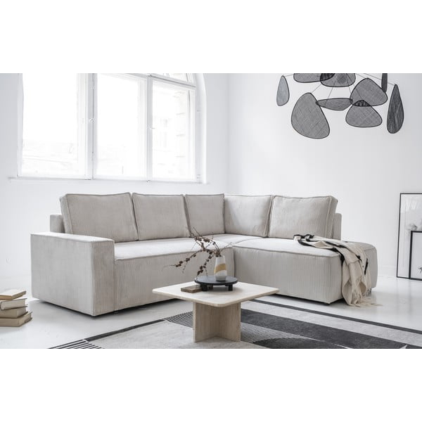 Бял разтегателен ъглов диван от рипсено кадифе (десен ъгъл) Brave Dave – Miuform-image-3