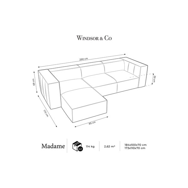 Тъмносин кожен ъглов диван (ляв ъгъл) Madame – Windsor & Co Sofas-image-4