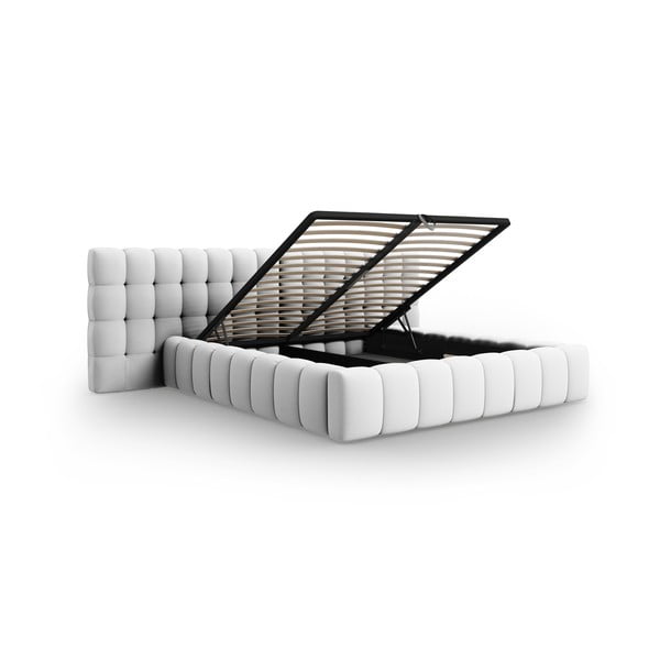 Светлосиво тапицирано двойно легло с място за съхранение с включена подматрачна рамка 200x200 cm Mamaia – Micadoni Home-image-3