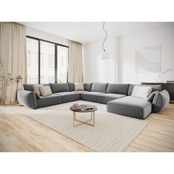 Светлосив кадифен ъглов диван (ляв ъгъл/U форма) Vanda – Mazzini Sofas-image-1