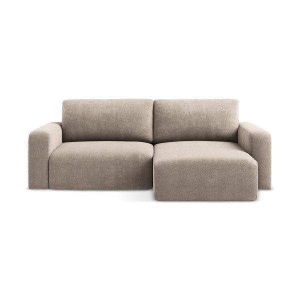 Бежов шенилов сгъваем/с място за съхранение ъглов диван (десен ъгъл) Kona – Makamii