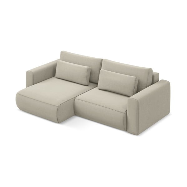 Бежов кадифен разтегателен ъглов диван с място за съхранение (ляв ъгъл) Kapua – Makamii-image-2