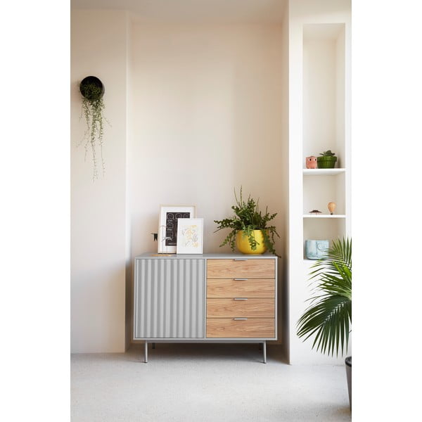 Сив/естествен нисък скрин от декор от дъб  108x80 cm Sierra – Teulat-image-1