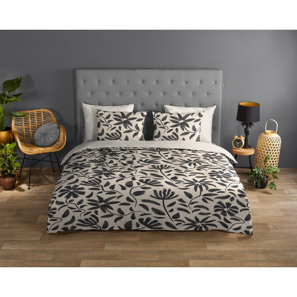 Черно-бежово единично  памучно спално бельо 140x200 cm Emilia – Good Morning-image-1