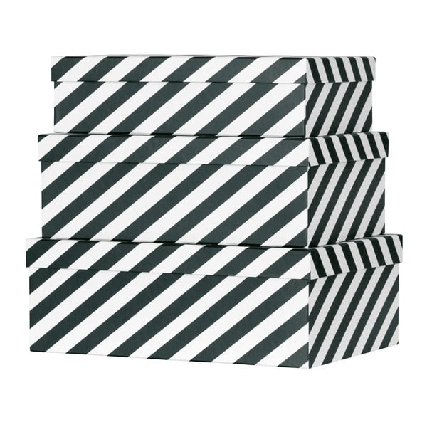 Sada 3 papírových úložných boxů Miss Étoile Black Stripes