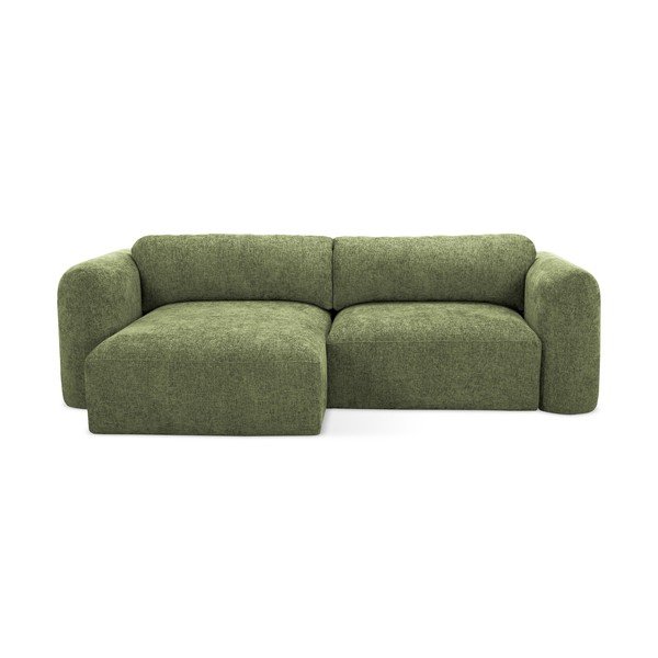 Зелен шенилов разтегателен ъглов диван с място за съхранение (ляв ъгъл) Mele – Makamii