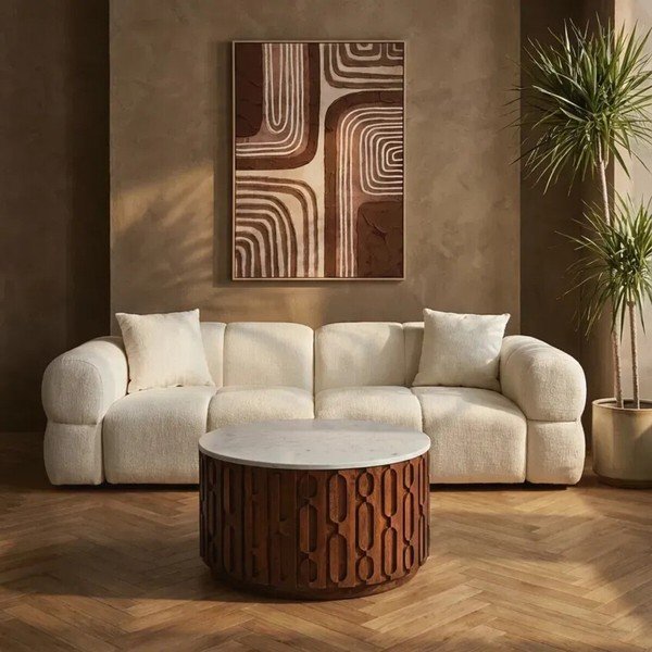 Кръгла масичка за кафе с мраморна плоча в естествен цвят ø 70 cm Torcino – Premier Housewares-image-1