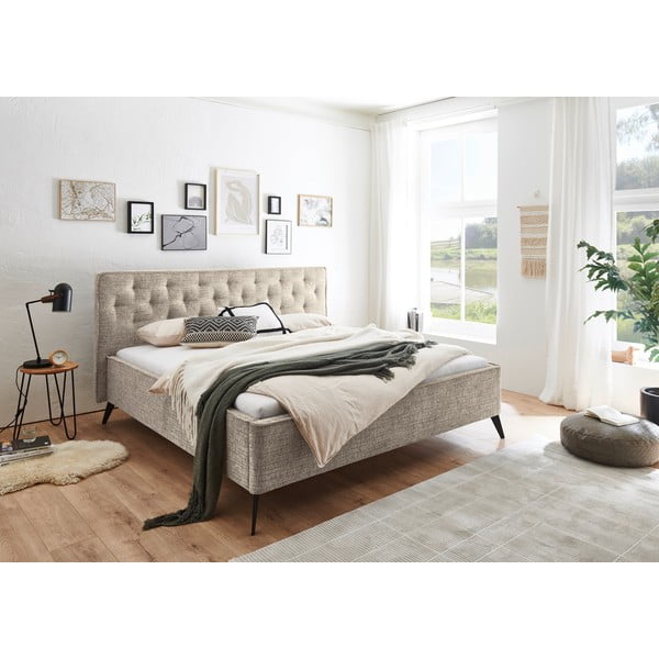 Бежово двойно легло 180x200 cm тапицирано без ламелно дъно Alicante – Meise Möbel-image-1