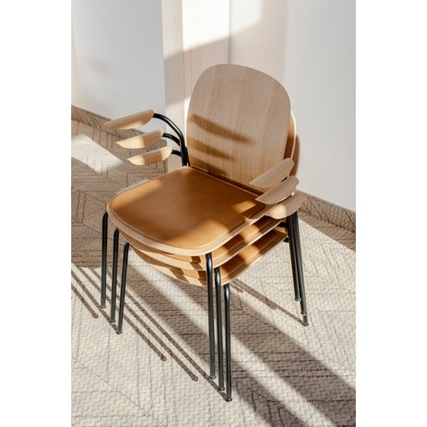 Трапезни столове в комплект с подлакътници/за подреждане 2 бр. от декор от дъб  в цвят кафяв коняк/в естествен цвят Book – Gazzda-image-1