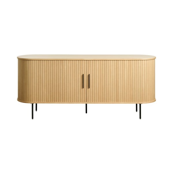 Нисък скрин с дъбов декор и плъзгащи се врати в естествен цвят 76x180 cm Nola - Unique Furniture