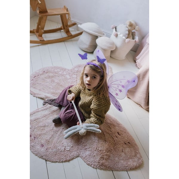 Светлорозовo и бежов ръчно изработен памучен детски килим подходящ за пране 90x120 cm Baby Butterfly – Lorena Canals-image-3
