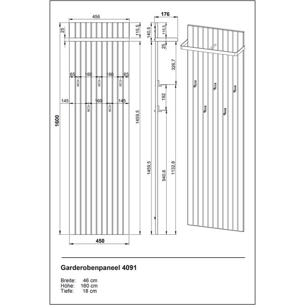 Стенна закачалка от декор от дъб  в естествен цвят 46 cm Libbiano – Germania-image-3