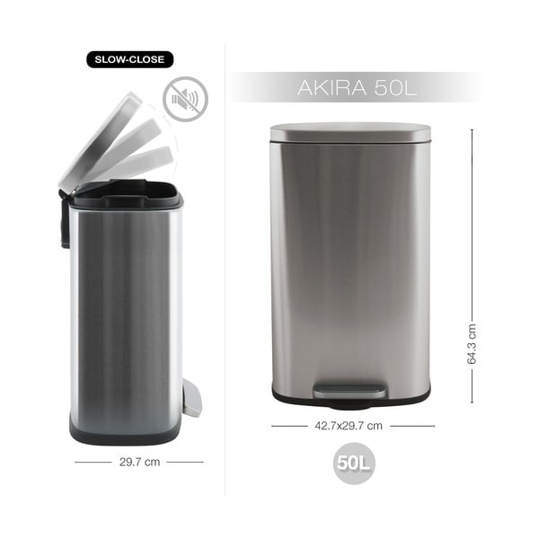 Стоманено кошче за боклук с педал в матово сребрист цвят 50 l   Akira – Spirella-image-4