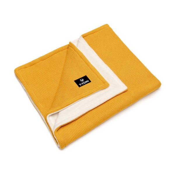 Жълто и бежово плетено бебешко одеяло със съдържание на памук , 80 x 100 cm Winter waves - T-TOMI