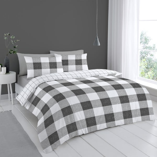 Бяло-сиво спално бельо 200x135 cm Bold Check - Cloudsoft-image-1