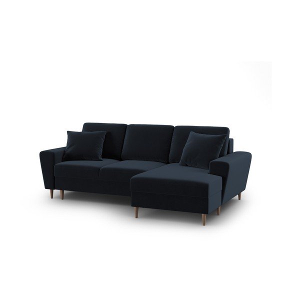 Тъмносин кадифен разтегателен ъглов диван с място за съхранение (десен ъгъл) Kyoto – Cosmopolitan Design-image-1