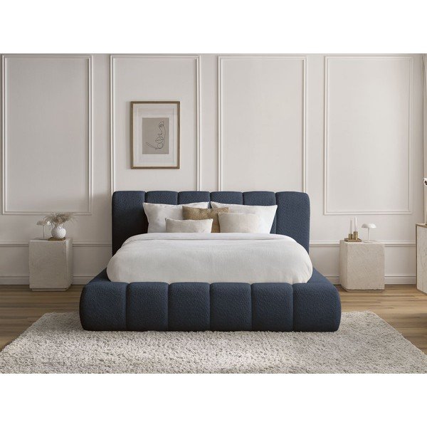 Тъмносиньо двойно тапицирано легло с място за съхранение с включена подматрачна рамка 180x200 cm Denali – Bobochic Paris-image-1