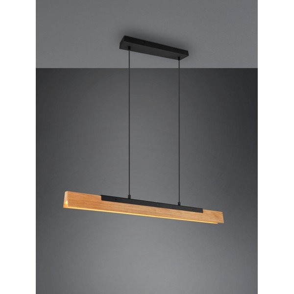 Матово черно LED висящо осветително тяло с дървен абажур Kerala – Trio-image-3