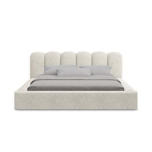 Бежово двойно тапицирано легло с място за съхранение и включена подматрачна рамка 140x200 cm Mano – Makamii-image-3