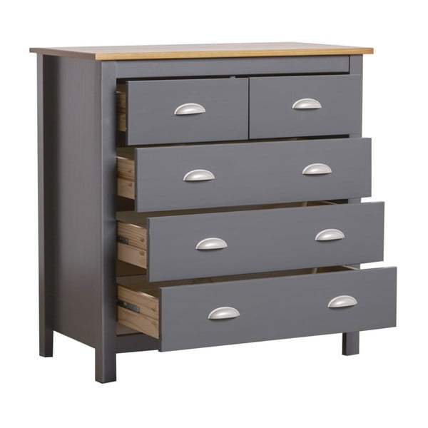 Антрацитно сив скрин от масивна борова дървесина с 5 чекмеджета Jade - Marckeric-image-4