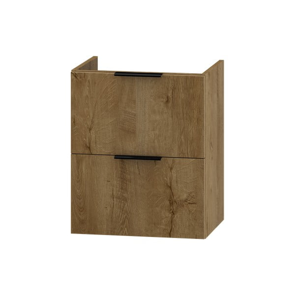 Нисък шкаф за окачване под умивалника с дъбов декор в естествен цвят 46,5x55,5 cm Lyon - STOLKAR