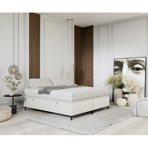 Кремаво тапицирано двойно легло  с място за съхранение 180x200 cm Tate – Maison de Rêve-image-1