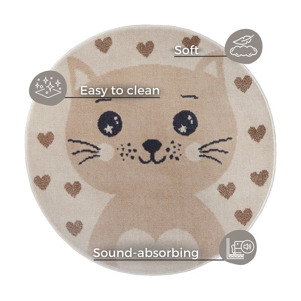Бежов детски килим ø 100 cm Cat - Hanse Home-image-4