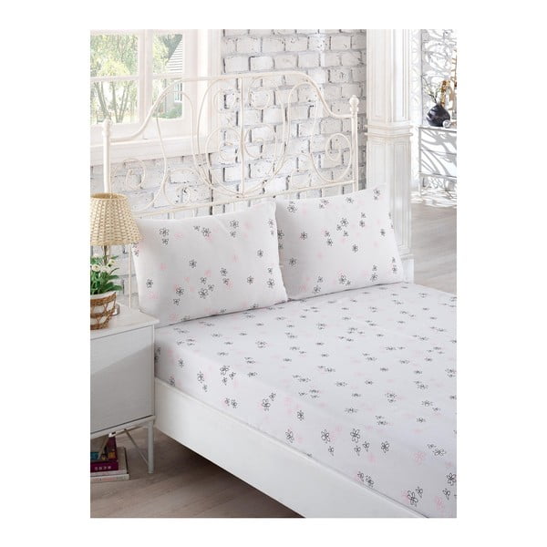 Комплект от бял ластичен чаршаф и 2 калъфки за възглавници за единично легло Softy, 160 x 200 cm jameika - Mijolnir
